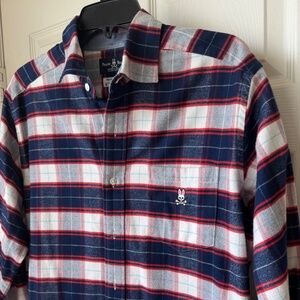 Psycho Bunny Men's Size M Long Sleeve Flannel Shirt Plaid Cotton Blue White Red